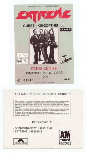 Концертен билет - Зала Зенит, Париж, 1990 година